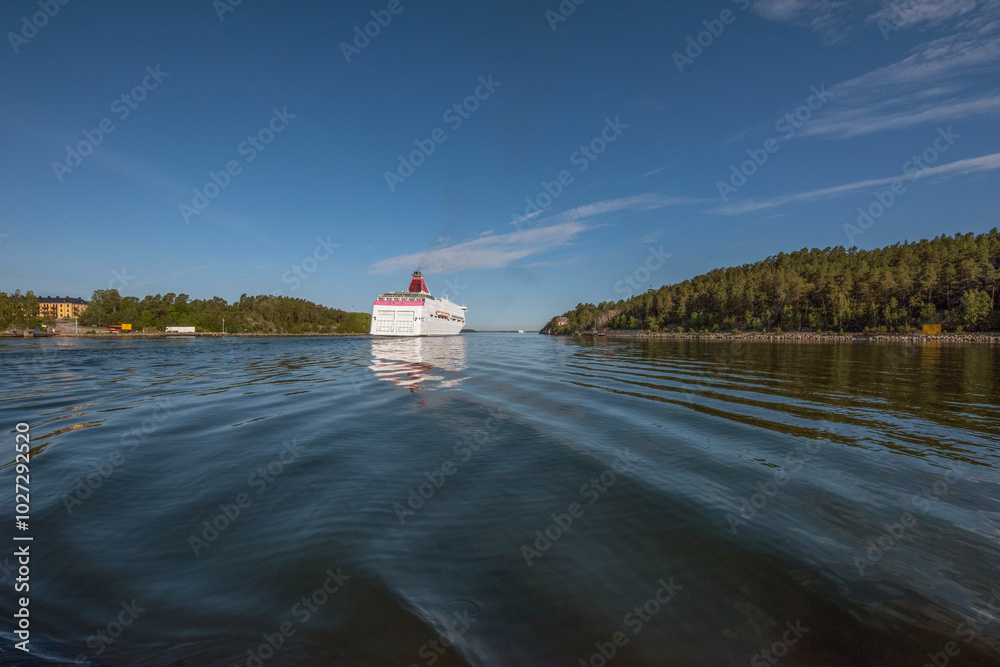 Ferry at the passage near old fortress Oscar Fredriksborg