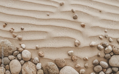 Sand & stones. Sand dune texture with scattered rocks. A simple, minimalist composition.  Perfect for desktop, mobile, or social media. photo