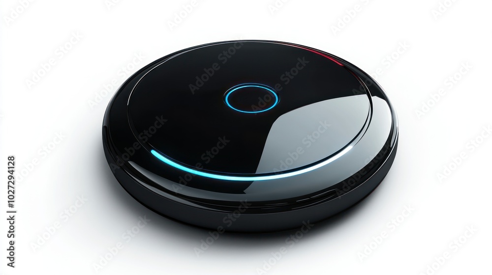 Black Circular Device with Blue and Red Glowing Lights Black Circular Device with Blue and Red Glowing Lights