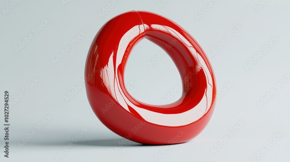 Red Glossy Abstract Ring Shape on a White Background