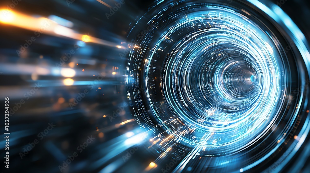 Abstract futuristic tunnel with vibrant blue lights and dynamic energy, reflecting motion and speed in a digital landscape. Abstract futuristic tunnel with vibrant blue lights and dynamic energy, reflecting motion and speed in a digital landscape.
