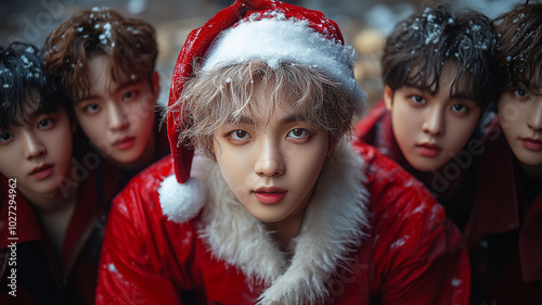 Korean Idol, boy group, christmas, santa claus, gift photo