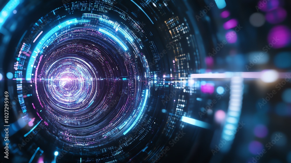 Futuristic digital tunnel with glowing neon lights and abstract patterns, representing technology and cyber concept. Futuristic digital tunnel with glowing neon lights and abstract patterns, representing technology and cyber concept.