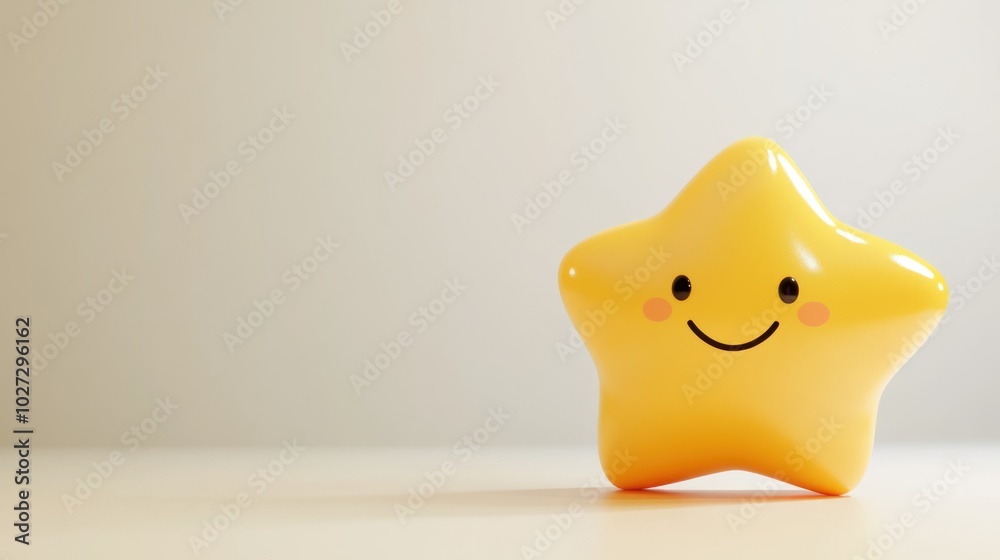 A Smiling Yellow 3D Star on a Light Background A Smiling Yellow 3D Star on a Light Background