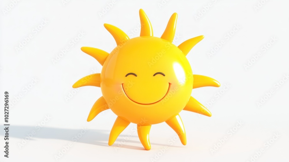 A 3D Rendering of a Yellow Smiling Sun A 3D Rendering of a Yellow Smiling Sun