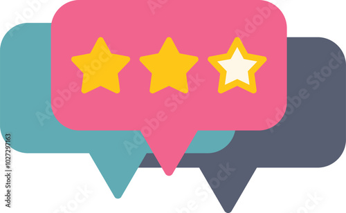 Three colorful speech bubbles illustrating a three star rating system