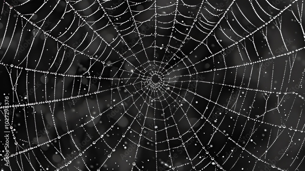 Obraz premium A spider web covered in dewdrops.