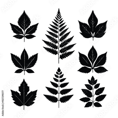 Black leaves silhouettes set collection. Generated With Ai
