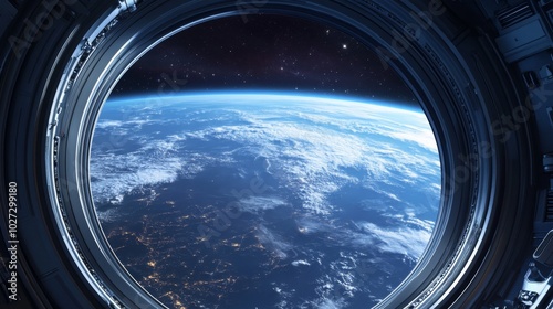 Obraz na płótnie View of Earth from a spacecraft window with a starry night sky. w salonie