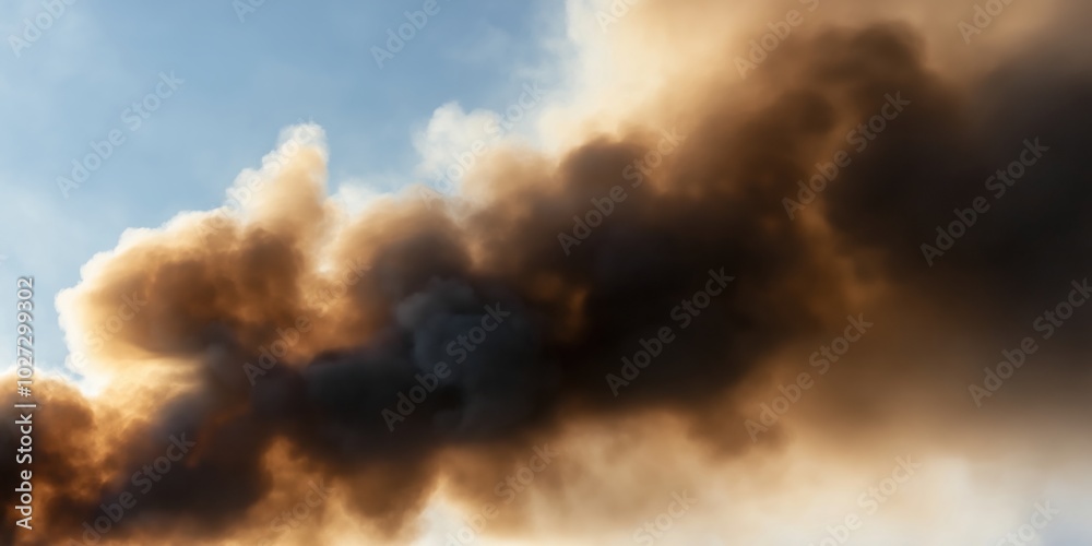 A heavy plume of thick, black smoke rises into the clear blue sky, creating a striking contrast and hinting at the impact of industry or fire on the environment. A heavy plume of thick, black smoke rises into the clear blue sky, creating a striking contrast and hinting at the impact of industry or fire on the environment.