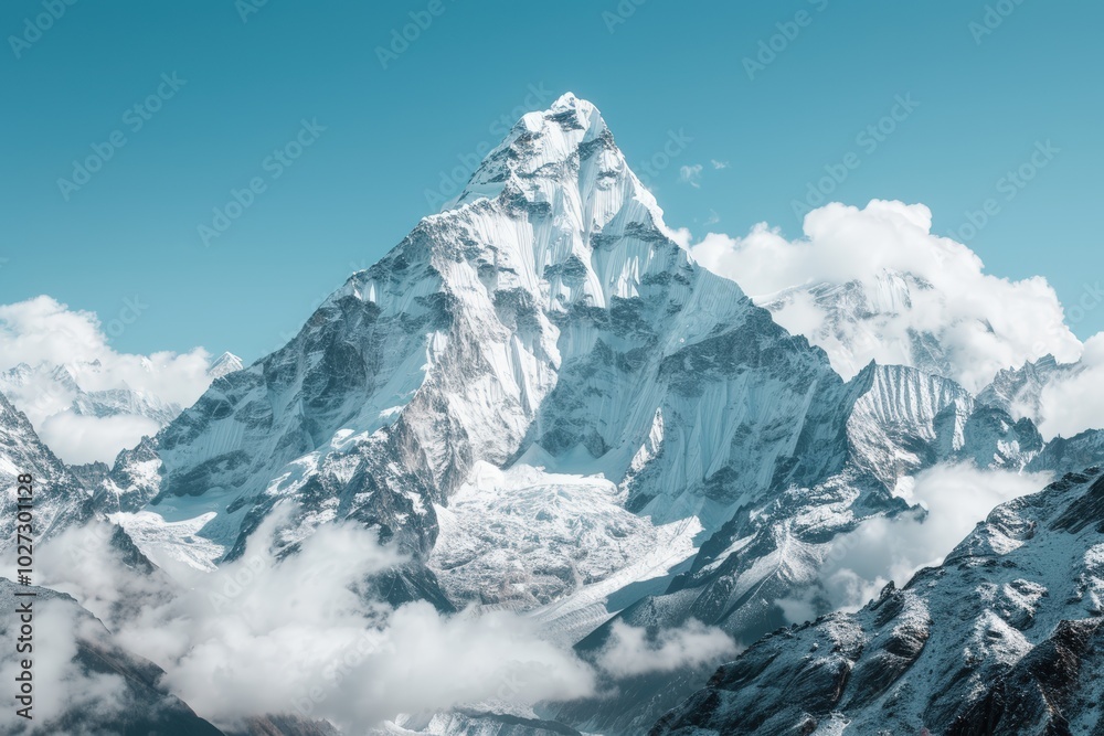 Obraz premium Snow-capped mountain peaks under clear blue sky
