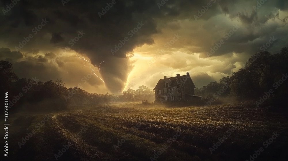 Fototapeta premium Dramatic Farmhouse Sunset in a Storm-Swept Landscape