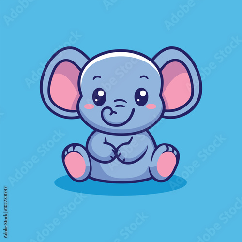 Cute Baby Elephant Sitting Cartoon Vector Icon Illustration.