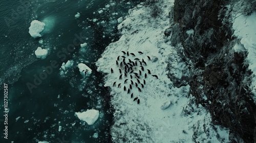 Underwater Arctic Drift Ice and Fish School photo