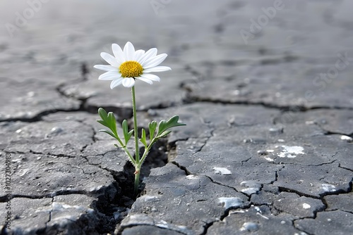 Resilience and Hope: A Lone Daisy Growing Through Cracked Asphalt