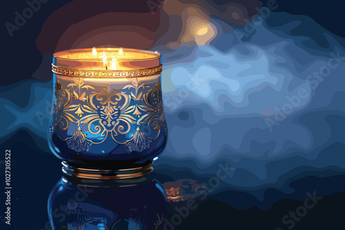 Composition with plaids, candles and Christmas decorations on bright background