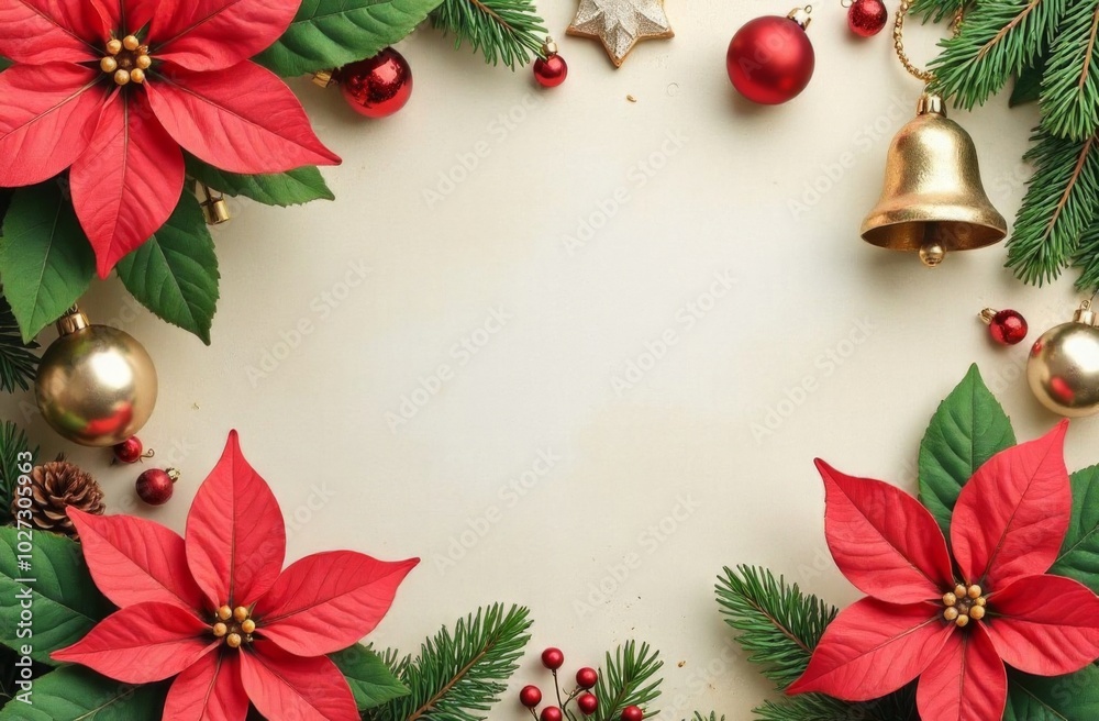 Christmas card on a golden background of poinsettia Christmas card on a golden background of poinsettia