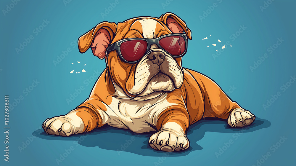 Naklejka premium Cool Bulldog Puppy Wearing Sunglasses