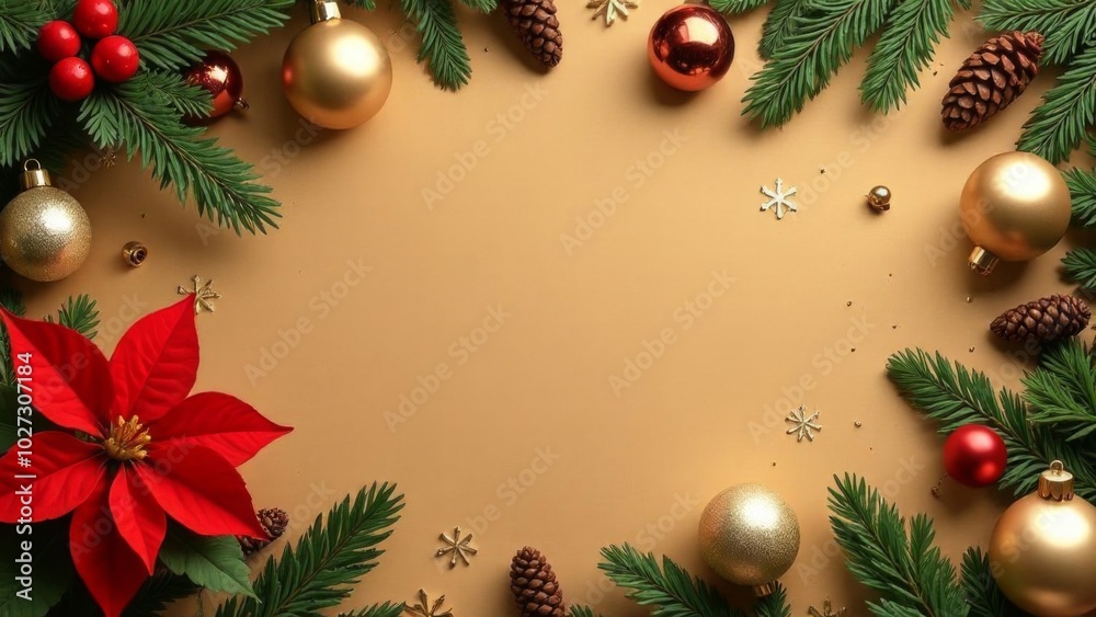 Christmas card on a golden background of poinsettia 