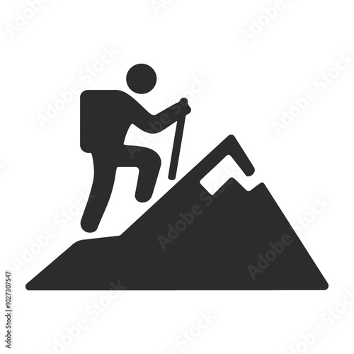 Vector Illustration of Hiking in Nature. Adventurous Scene with Mountains, Trees