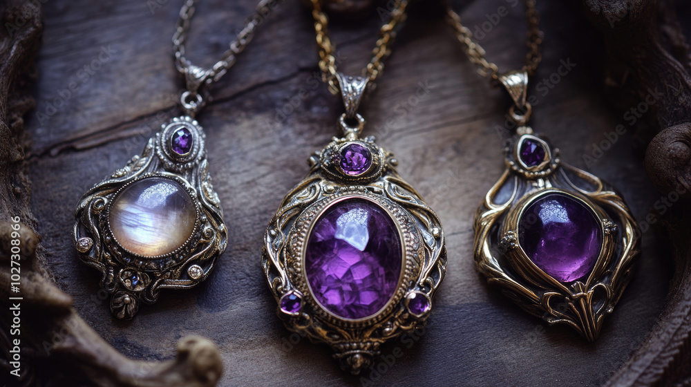Use a combination of silver or gold for the base, complemented by gemstones like amethyst, moonstone, or sapphire. Use a combination of silver or gold for the base, complemented by gemstones like amethyst, moonstone, or sapphire.