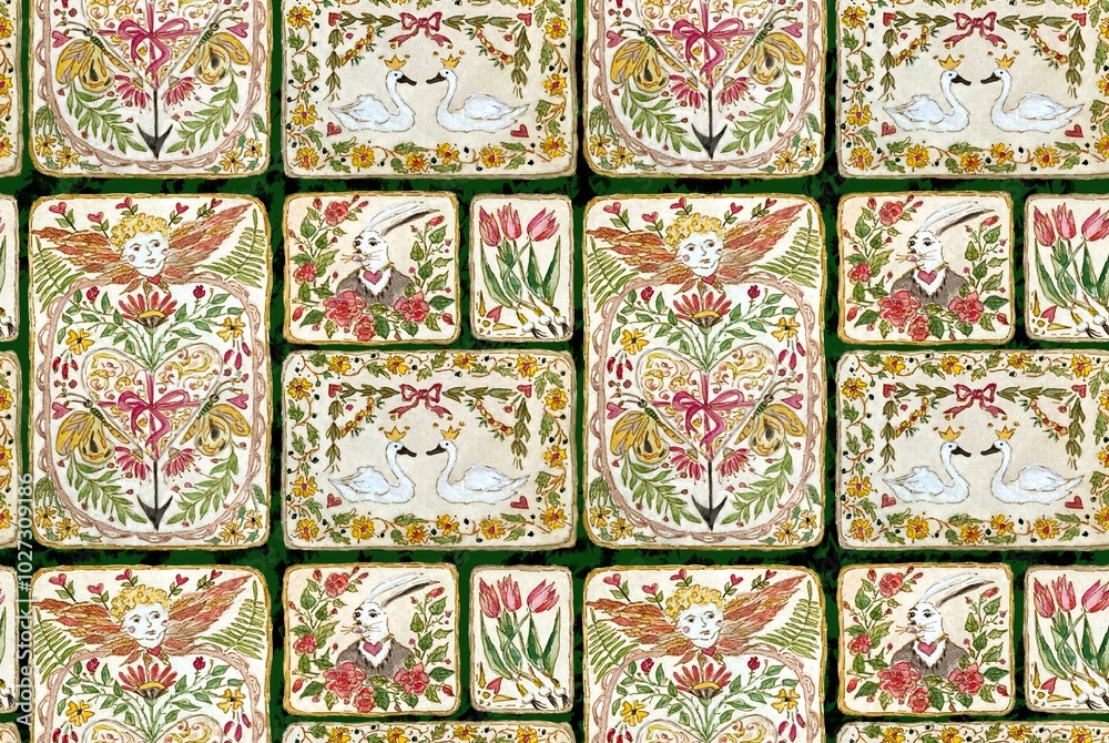 custom made wallpaper toronto digitalVintage seamless pattern with angels, swans and flowers
