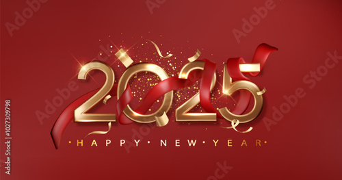 Chinese Happy New Year 2025 banner on red background. Vector illustration.