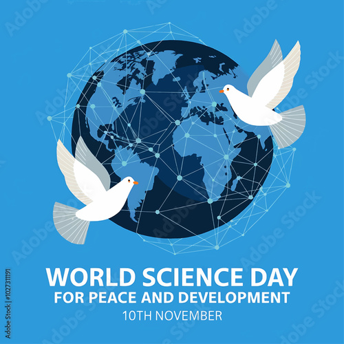 International Week of Science and Peace, 9-15 November Vector with Doves and Earth Symbol