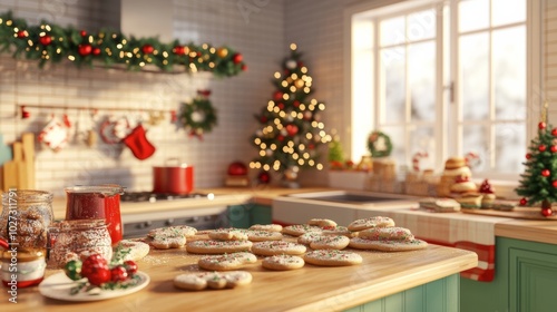 Christmas Kitchen with Gingerbread Cookies.