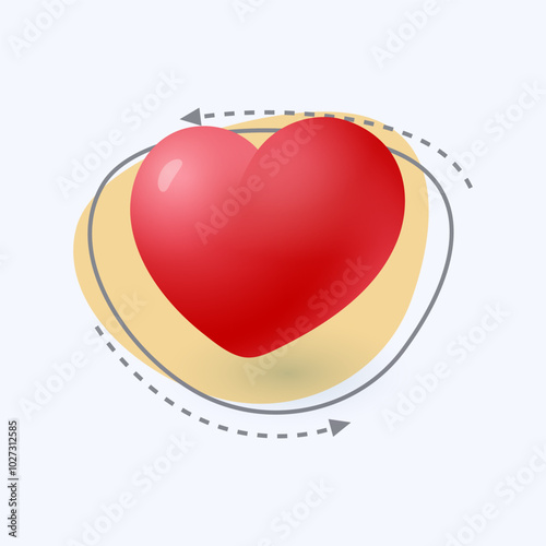 Red comic heart 3D icon. Heart as symbol of love, passion, romance or donation 3D vector illustration on white background. Love, care, charity, family, decoration concept