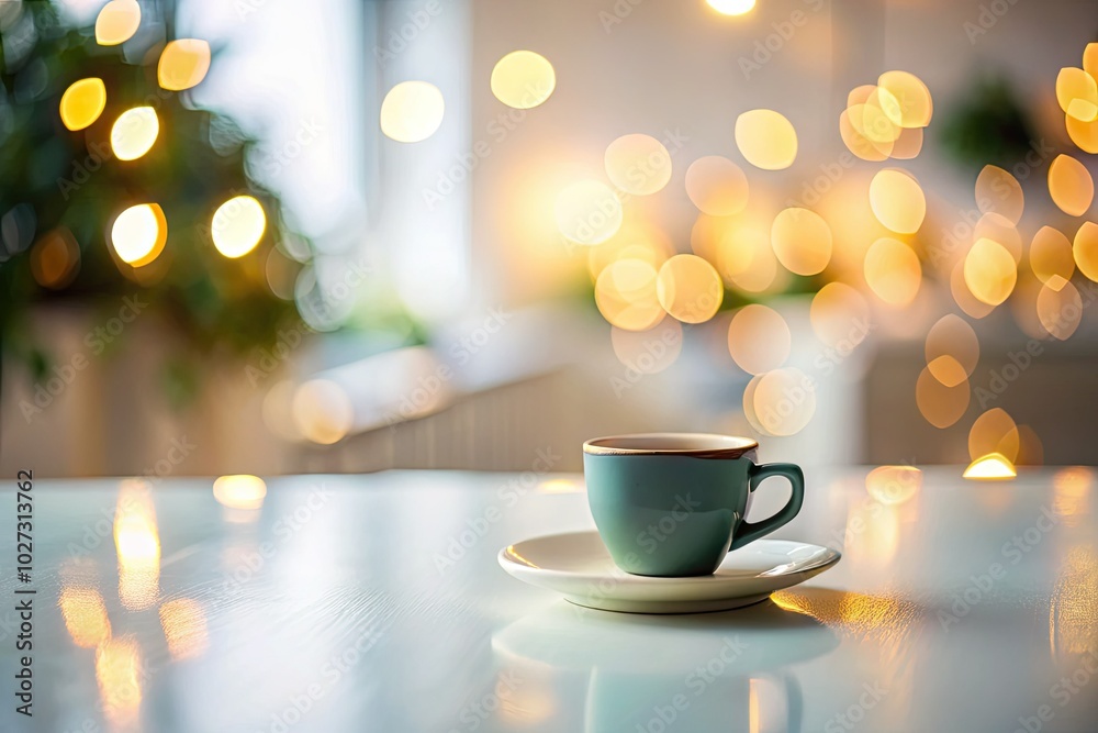 A ceramic cup on a white table, ideal for enhancing your design projects. Its simple elegance adds a stylish touch to any creative work.