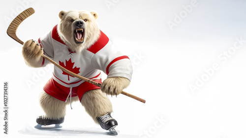 Fototapeta Naklejka Na Ścianę i Meble -  Canadian Polar Bear playing Ice Hockey