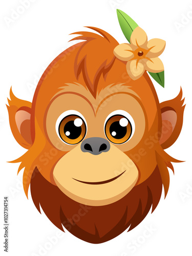 cute orangutan face vector, baby orangutan, Sumatran orangutan vector art isolated on white