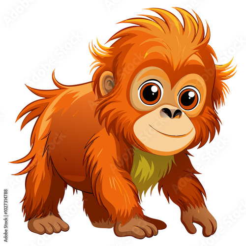 cartoon baby orangutan, Sumatran orangutan vector art isolated on white