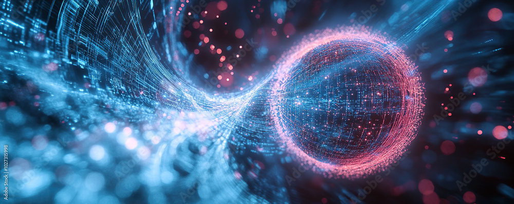 Fototapeta premium Futuristic Data Flow Connecting to a Luminous Digital Core