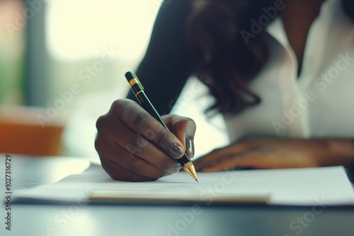 Close-up of a hand writing with a pen on paper