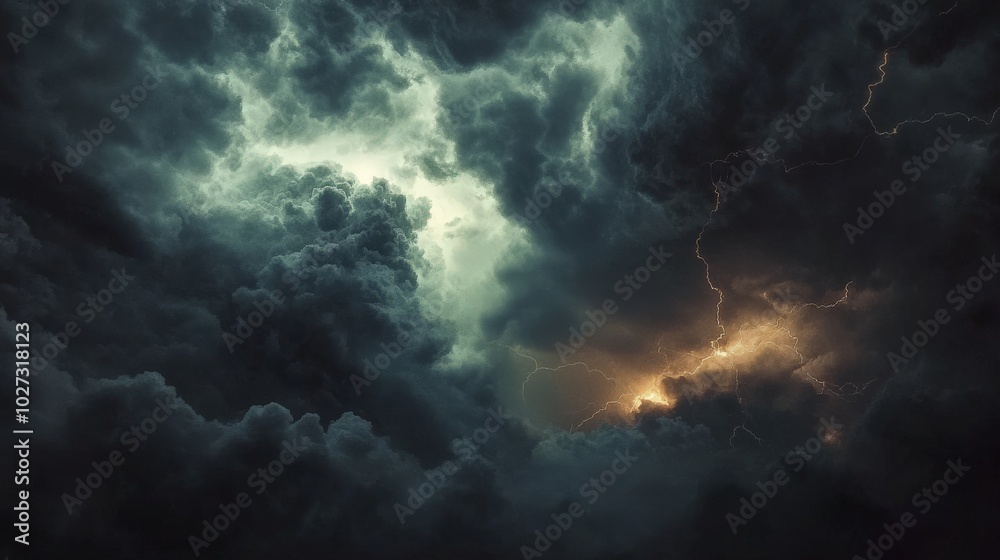 Dramatic Stormy Sky with Ominous Clouds and Lightning Strikes Dramatic Stormy Sky with Ominous Clouds and Lightning Strikes
