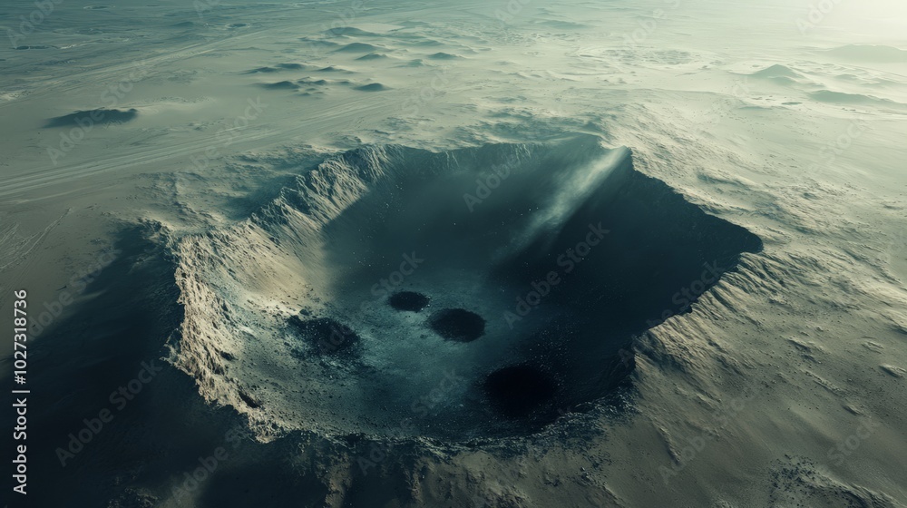 Naklejka premium Majestic Volcanic Island Emerges from the Misty Ocean