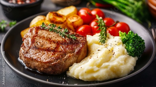 Delicious Grilled Steak with Mashed Potatoes and Fresh Vegetables for a Perfect Dinner