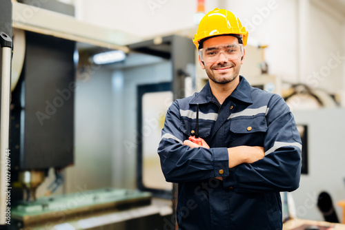 Professional Engineering of modern factory checking  to automatic machinery. Engineering with clipboard Programmable Logic Controller to manage large machine working full automatic.