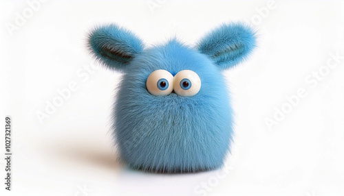 Adorable Blue Fuzzy Creature with Big Eyes! A whimsical 3D render of a fluffy, friendly monster.