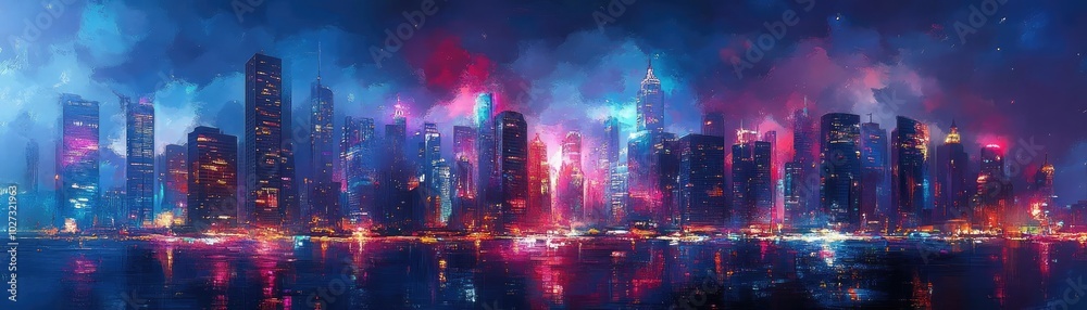 Urban skyline intertwined with magical realms, vibrant colors reflecting in glass, twilight casting enchanting shadows Urban skyline intertwined with magical realms, vibrant colors reflecting in glass, twilight casting enchanting shadows