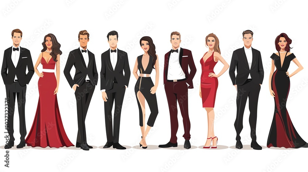 Obraz premium A group of cartoon men and women in formal wear.