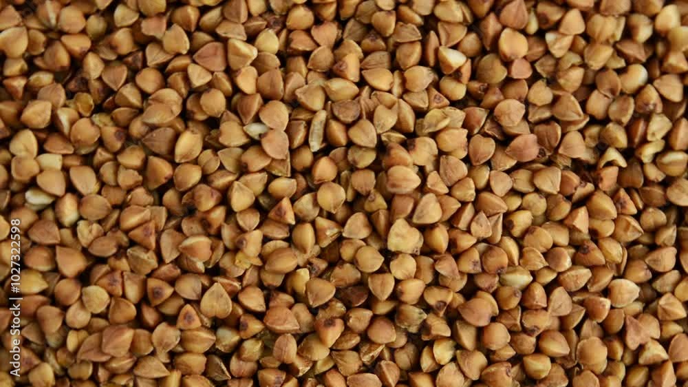 Buckwheat porridge rotates, top view. Slow rotation. Buckwheat porridge rotates, top view. Slow rotation.