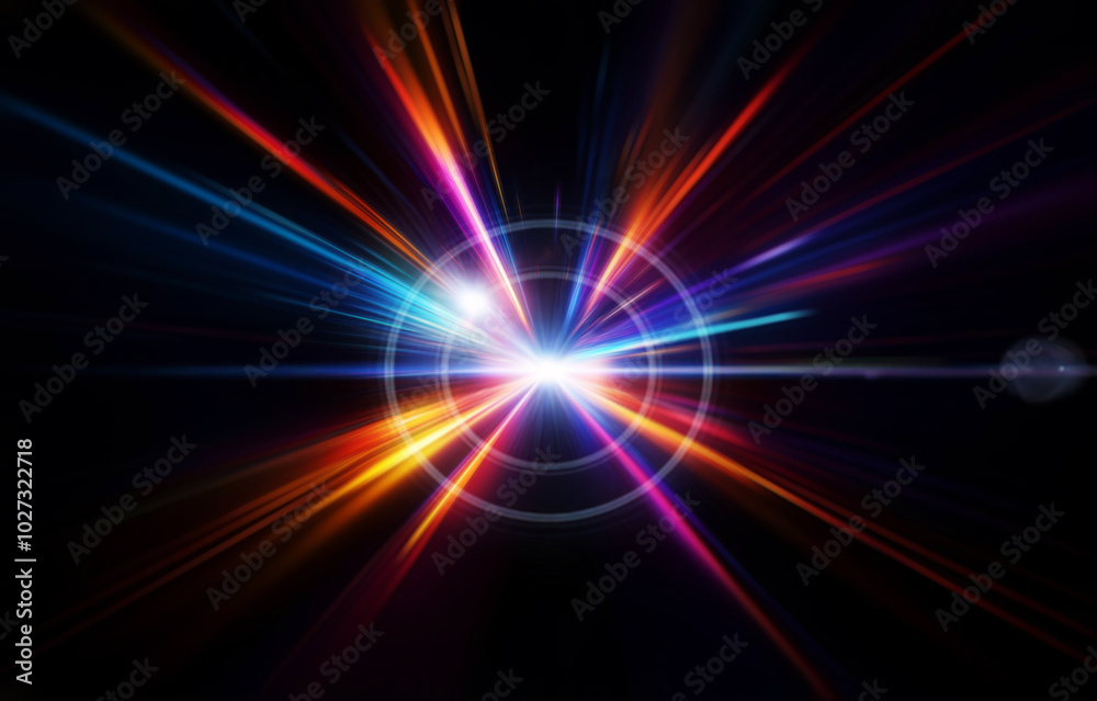 A burst of vibrant colored light streaks against a dark background. A burst of vibrant colored light streaks against a dark background.