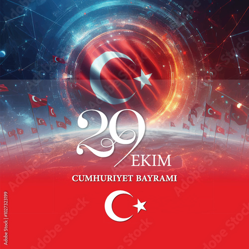 29 ekim cumhuriyet bayramı kutlama tasarımı. Translation: 29 october republic day celebration design.