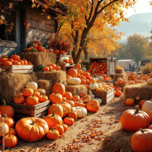 autumn harvest of pumpkins