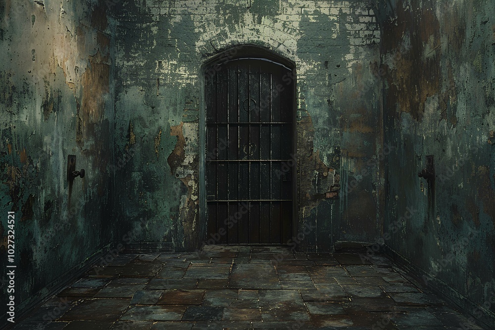 A room with a door and a brick wall A room with a door and a brick wall