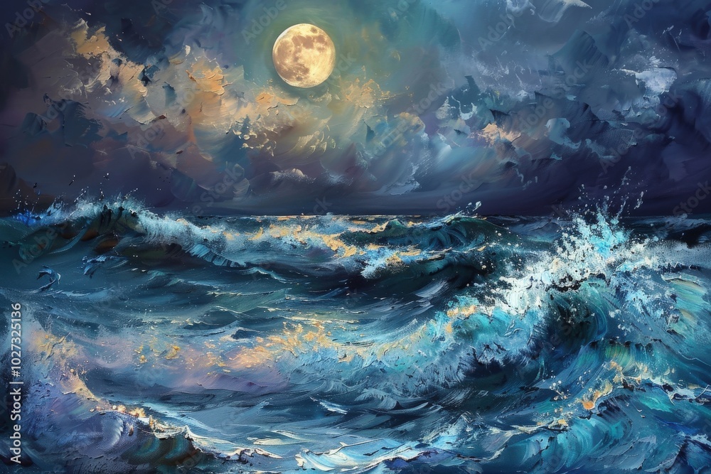Obraz premium A large moon is reflected in the ocean, generative ai image