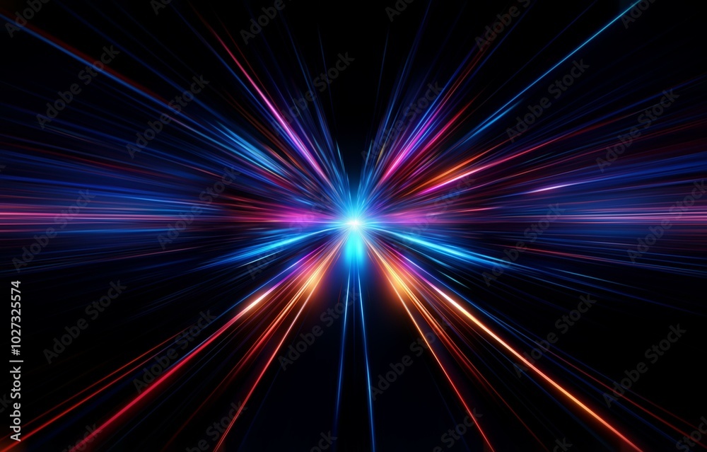 Abstract background with colorful streaks of light converging towards a bright point. Abstract background with colorful streaks of light converging towards a bright point.